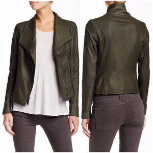 VINCE Leather Scuba Jacket Biker Lustrous Asymmetrical Minimalist Taupe Gray M